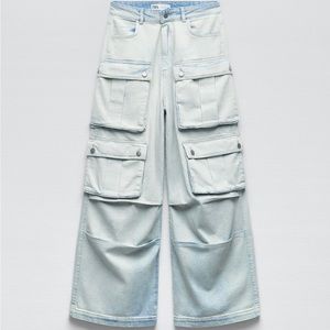 Zara ZW MId rise wide leg baggy stretchy cargo